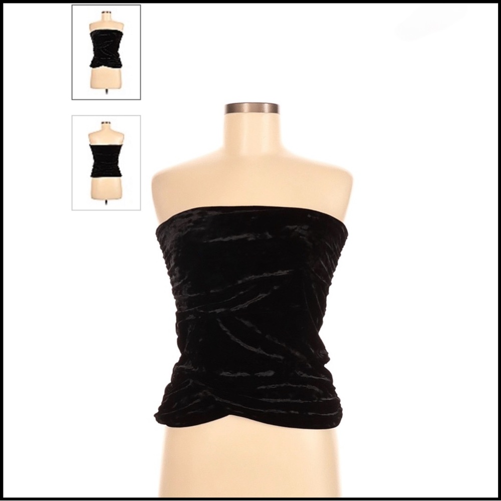 NWT YOUNG FABULOUS & BROKE BLACK STRAPLESS RUCHED TOP Sz SMALL - Picture 2 of 8
